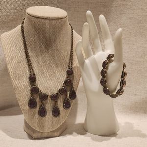 Lia Sophia Teardrop Statement Necklace w/ Matching Stretch Bracelet